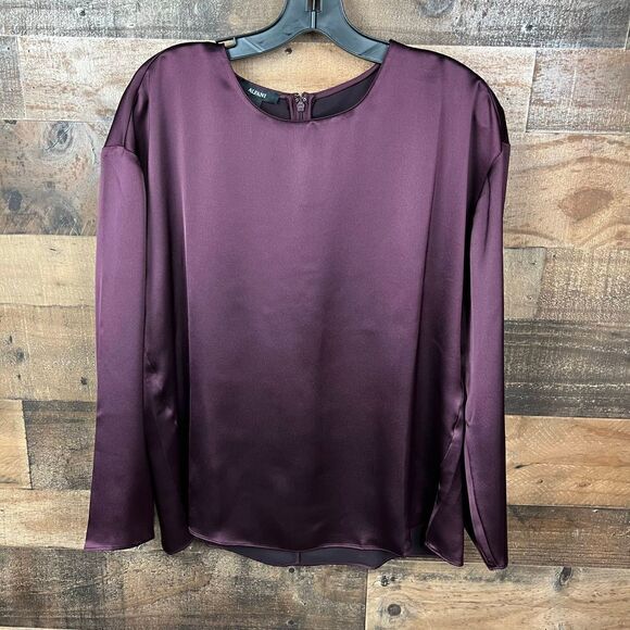 Alfani Blouse Top Bateau Neck Berry Jam Purple Zippered Back Side Slits Medium - Picture 9 of 15